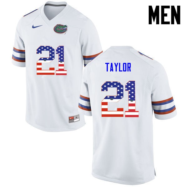 Florida Gators Men #21 Fred Taylor College Football USA Flag Fashion White